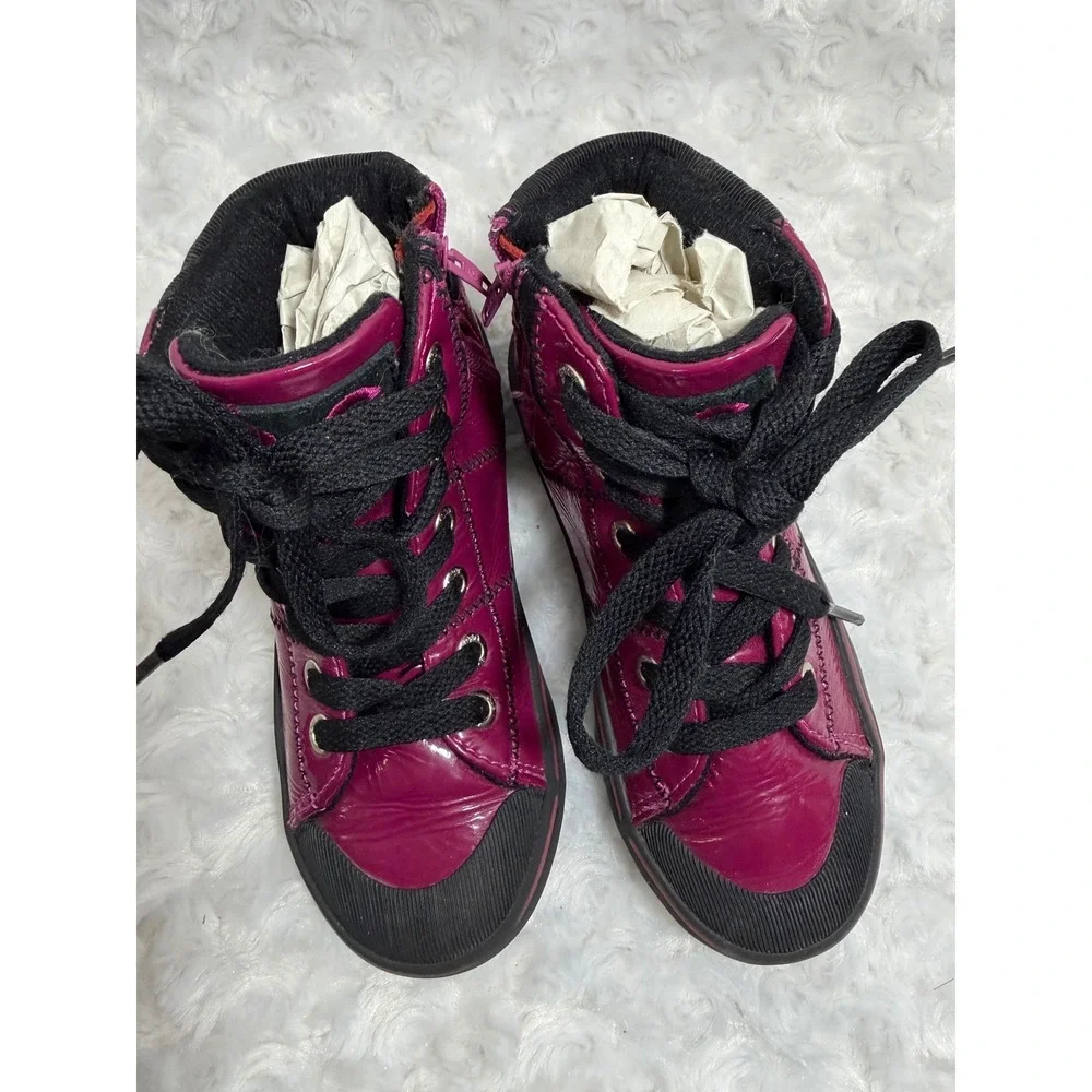 D&G Junior Dolce & Gabbana Girls‎ Magenta Patent Leather High Top Sneakers